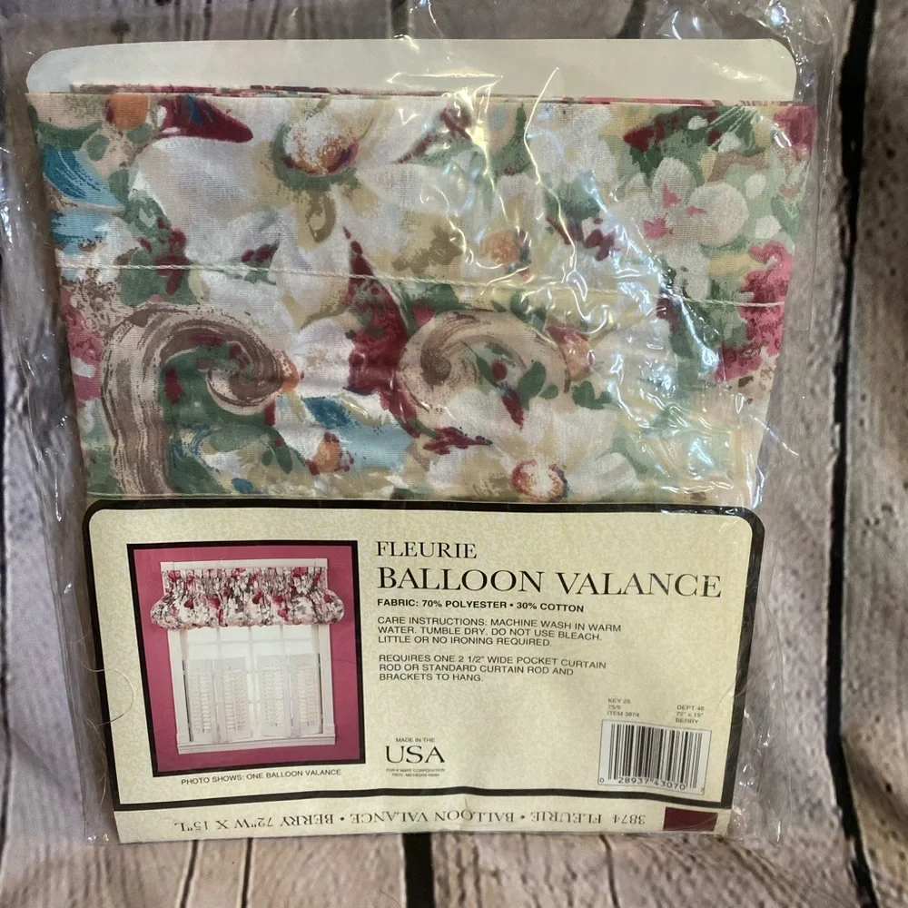 5/$20 Vintage Fleurie Berry Balloon Valance 72x15 Large New‎ in Package 80s 90s